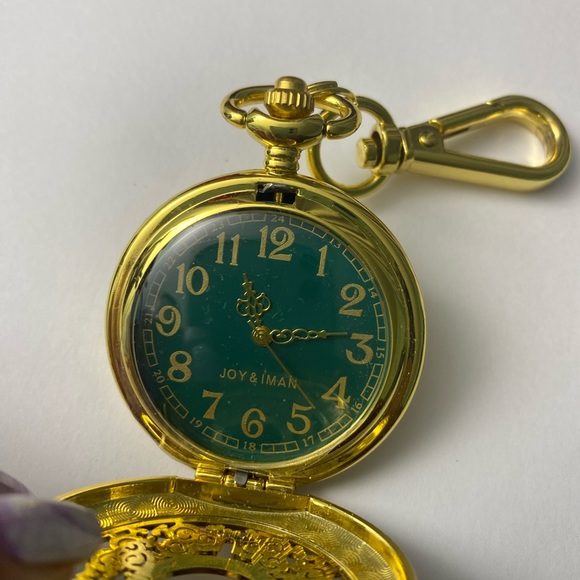 Vintage Joy & Iman Pocket Watch Womens Gold Tone Stainless Steel Green Dial - Picture 3 of 4